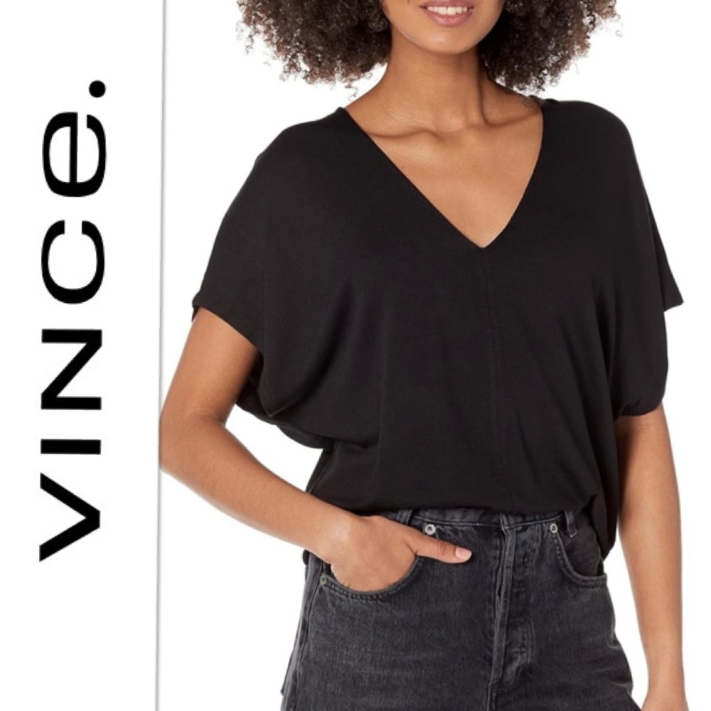 Vince Women's Black double V-Neck popover top